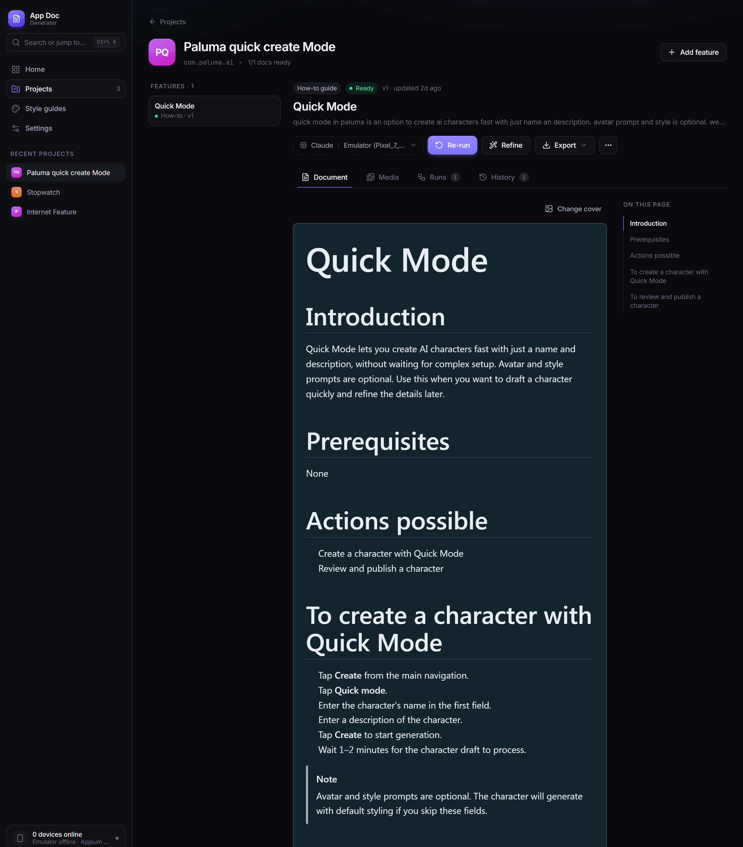 A generated how-to document produced by App Doc Generator